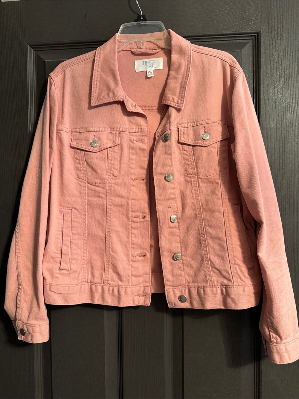Time and Tru Pink Denim Jacket - Women's Button-Front Jean Coat